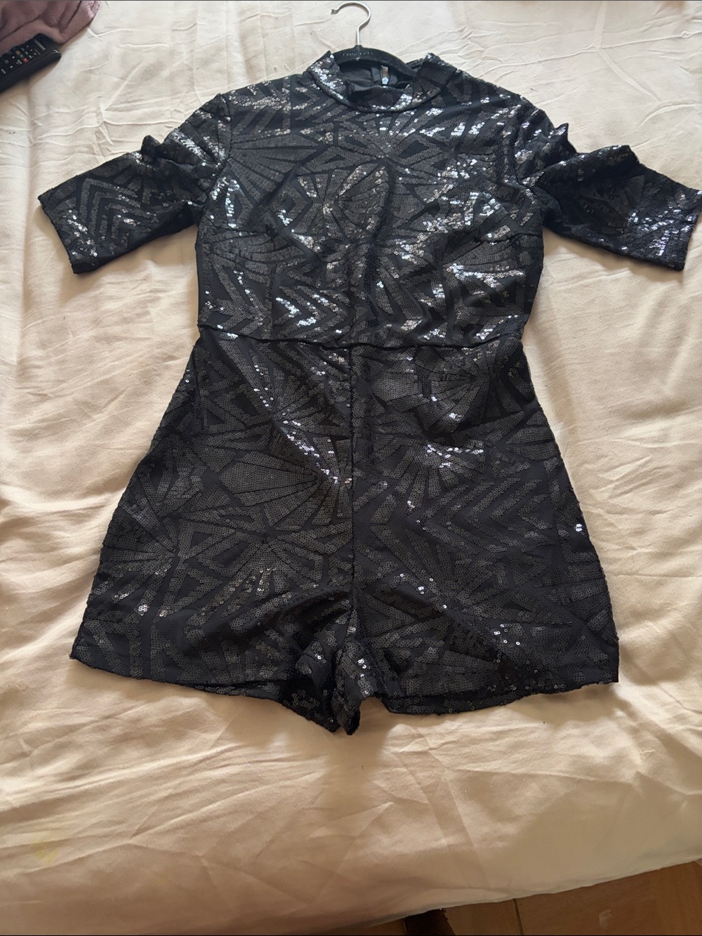 Black Sequin Geometric Romper